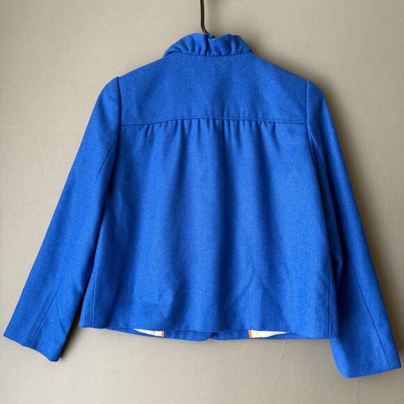 J.Crew sz 2 Blue Wool‎ ruffle bolero Jacket - Picture 5 of 7